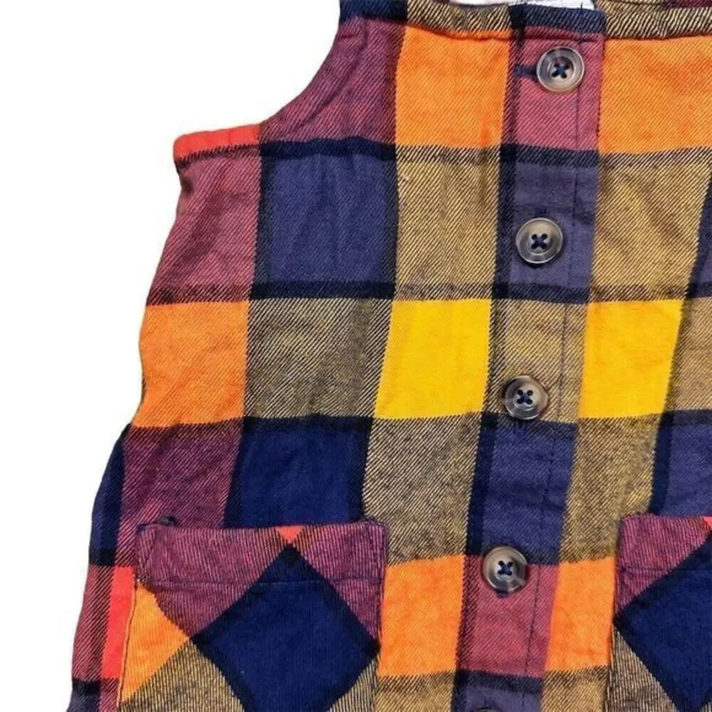 Hanna‎ Andersson Girls Knee Length Plaid Apron Dress Size 18 - 24 Mo Multicolor
